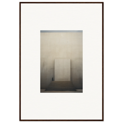 Misty view of Portal Eventide Abstract, a striking monolithic structure on steps