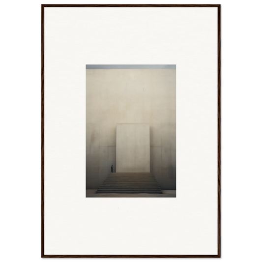 Misty view of Portal Eventide Abstract, a striking monolithic structure on steps