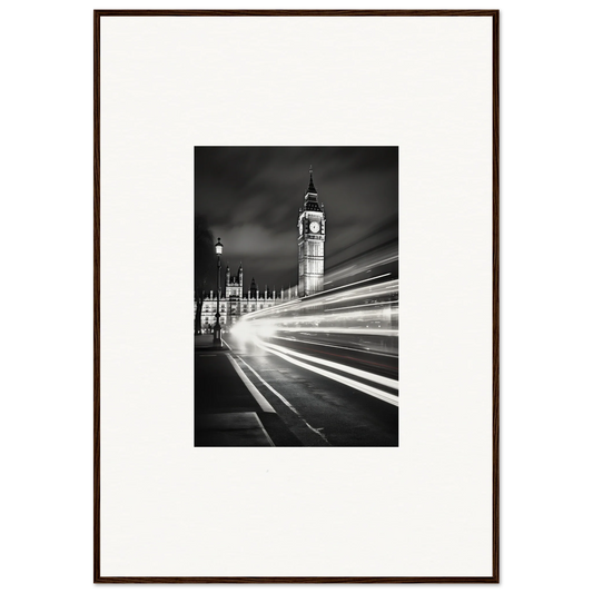 Black and white Big Ben photo with light trails, perfect for premium framed wall art