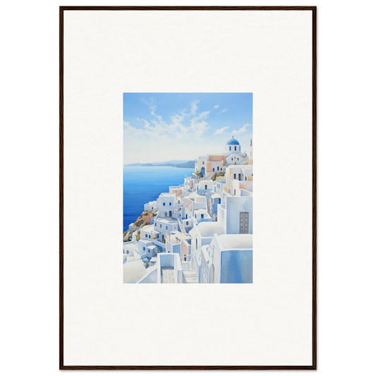 Framed wall art of Santorini’s blue domes, part of Elysian Horizon Vortex collection