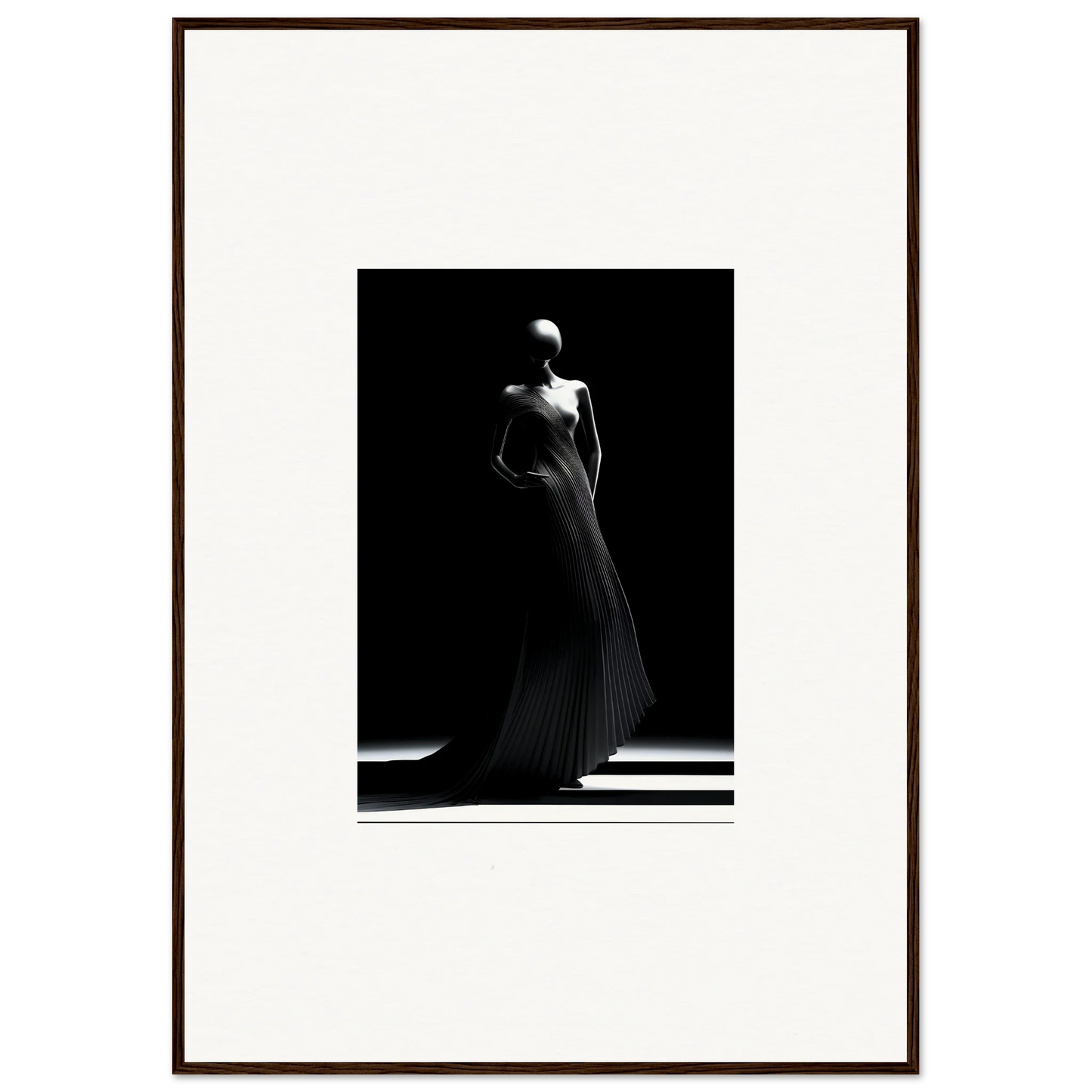 Elegant figure in Echoes Velvet Mirage evening gown, beautifully backlit for a dramatic effect