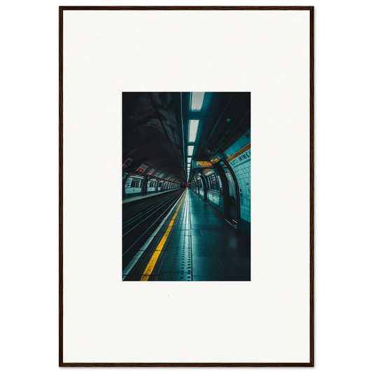 Empty subway platform with fluorescent lights and yellow safety line for Portal Echo Anatomy