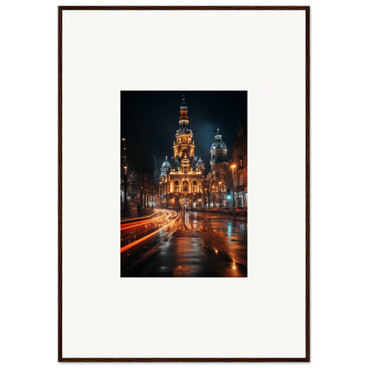 Illuminated ornate church at night in the rain, part of Midnight Highway Mirage collection