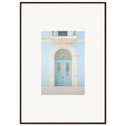 Light blue arched door with glass panels in Delphinium Dream Portal framed wall art