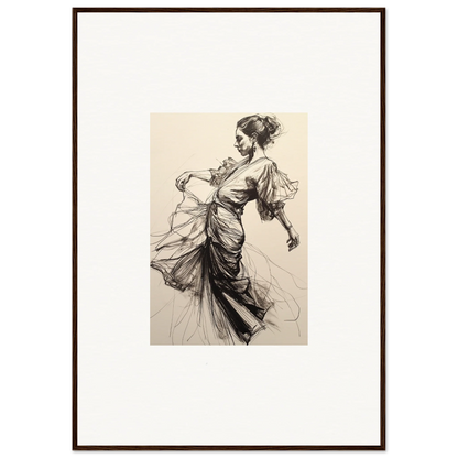 Elegant sketch of a woman in movement for Ephemeral Ink Serenade framed wall art