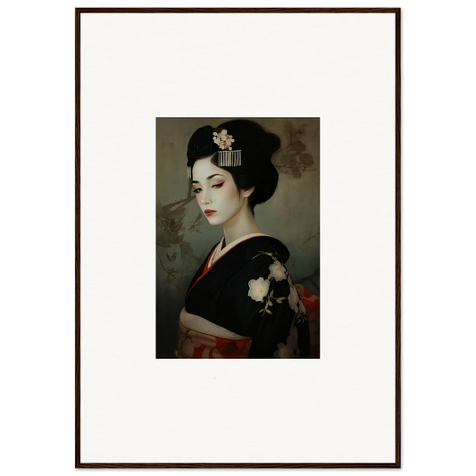 Portrait of a Geisha in a black floral kimono from Cherry Dream Surrealism art