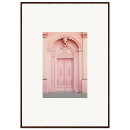 Pink ornate double door with arched frame showcasing Porphyr Pink Processions art™