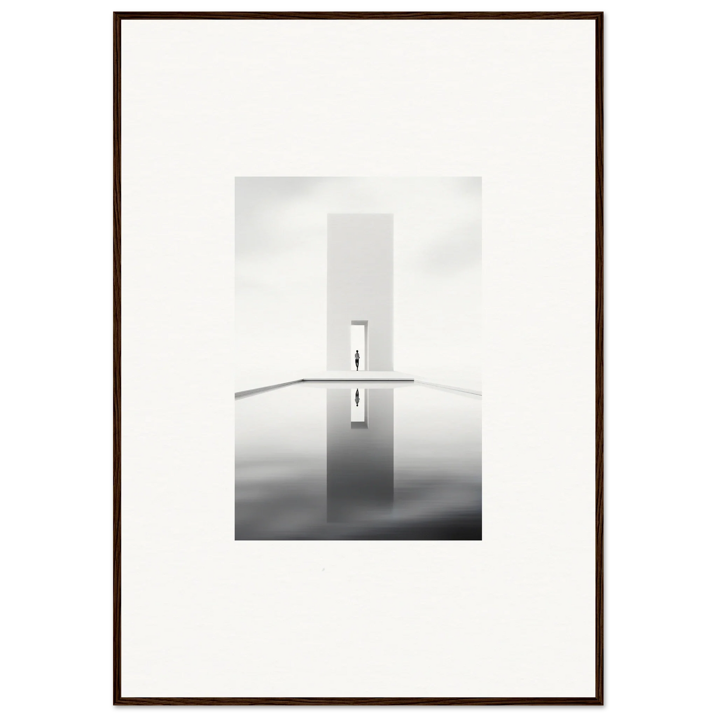 Minimalist tower reflection in water for Dreamer’s Vanishing Silhouette framed wall art