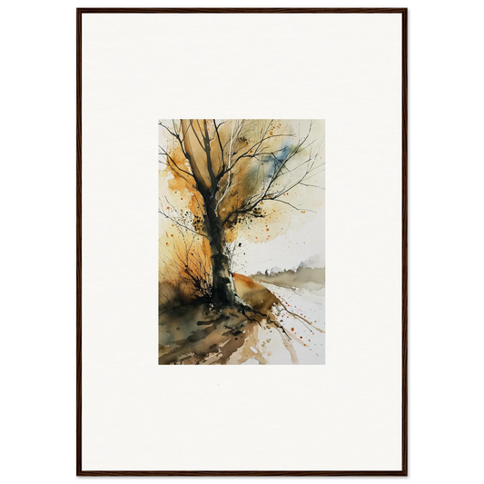 Watercolor wall art of a bare tree with autumn colors perfect for room decoration