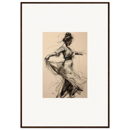 Gestural sketch of a dancer in flowing dress for Ephemeral Motion Whispers framed wall art