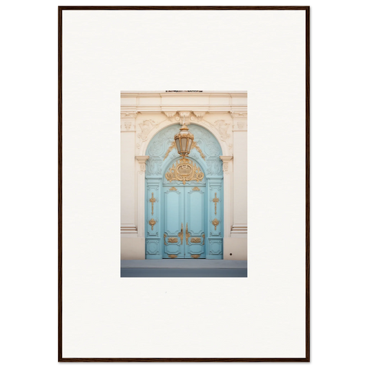 Ornate turquoise double door with gold accents from Ethereal Thresholding Gate collection