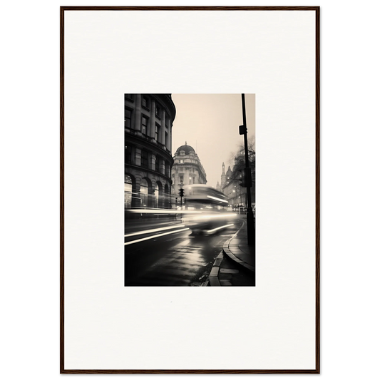 Black and white rainy city street with blurred lights in Ethereal Citypulse Reverie special edition art™