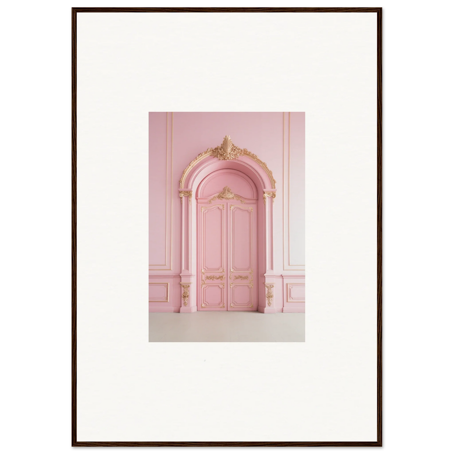 Ornate pink door with carved archway in Paris Dreams Frame for stylish wall art