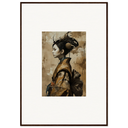 Framed portrait of a woman in traditional Japanese attire for stylish room decoration wall art