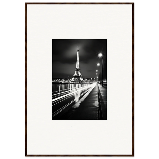 Illuminated Eiffel Tower in black and white for Ghosts of Luminosity premium framed wall art