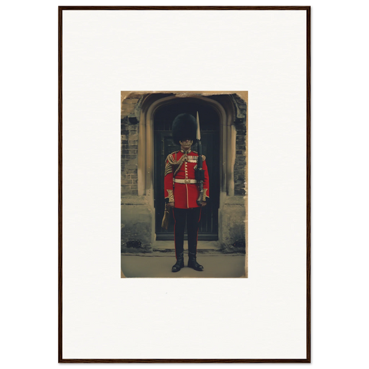 Royal guard in red uniform and bearskin hat, featured in Solstice Brickbeard Visitor