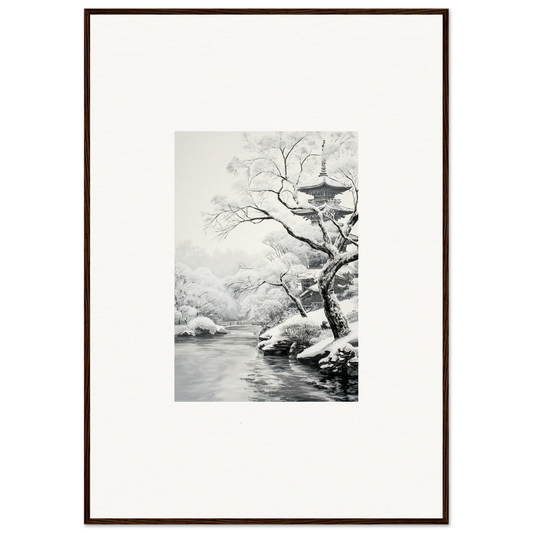 Framed Wall Art of Timeless Snow Fables with a snowy river and bare trees