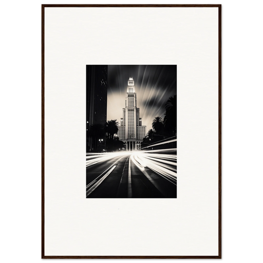 Stunning Art Deco skyscraper lit up at night, perfect for your Luminescent Metropolis Beacon