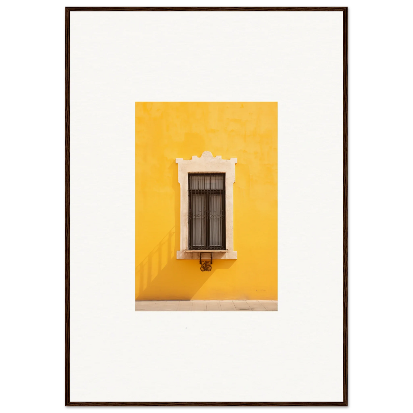 Ornate white-trimmed window on a cheerful yellow wall from Window’s Giallo Reverie