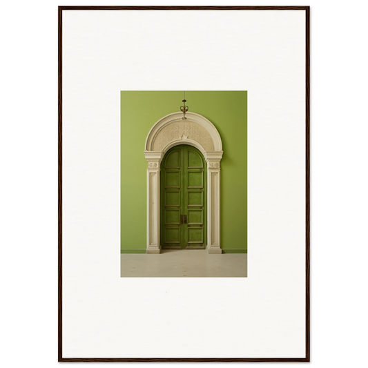 Elegant arched green door with ornate stone surround for Verdant Luminary Portal art