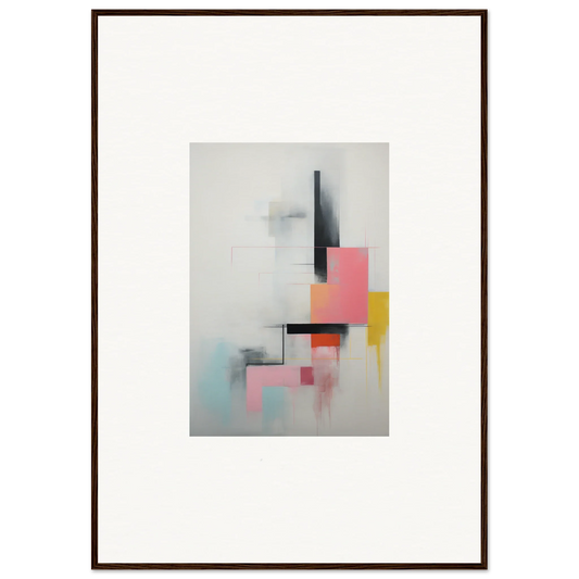 Abstract geometric artwork in soft pink, yellow, and black for Ethereal Chrome Juxtaposition