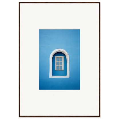 Arched white window frame on blue wall, perfect for Whispers Sky Mosaic art