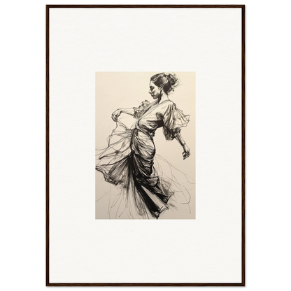 Elegant sketch of a woman in flowing dress for Midnight Dance Whispers art piece