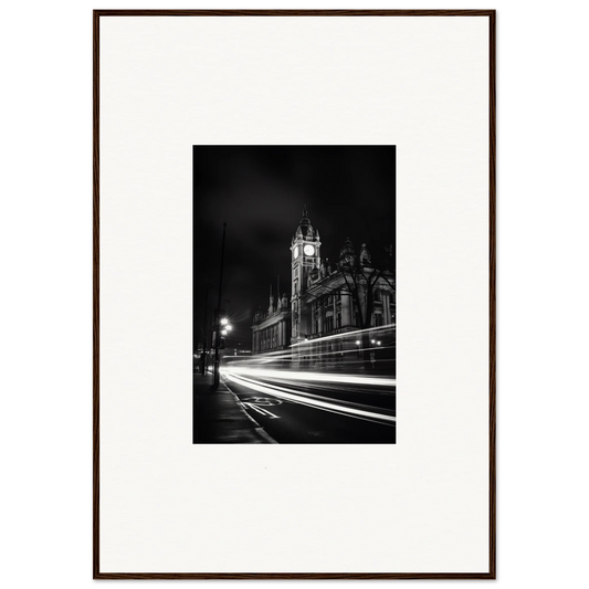 Black and white night photo of Westminster with light trails, perfect for Temporal Phantasm Glide