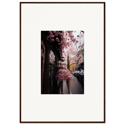 Cherry blossom tree blooms on city street in Petal Eccentricity Revealed framed wall art