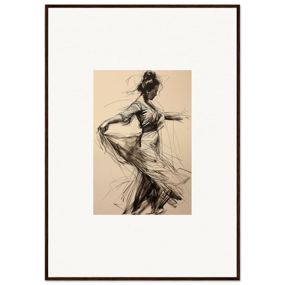 Expressive charcoal sketch of a dancer in flowing motion for Ephemeral Whirling Arcade