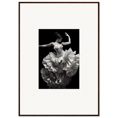 Dancer in a ruffled white dress showcasing Tangled Luminous Laces in special edition art™