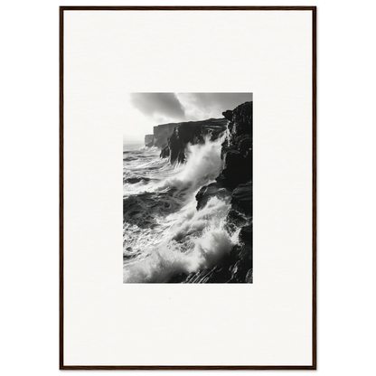 Dramatic ocean waves crash on cliffs in a Rock Impressions special edition art™ piece