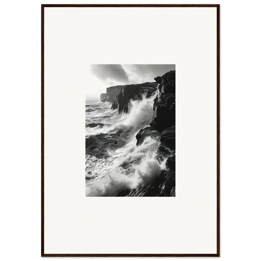 Dramatic ocean waves crash on cliffs in a Rock Impressions special edition art™ piece