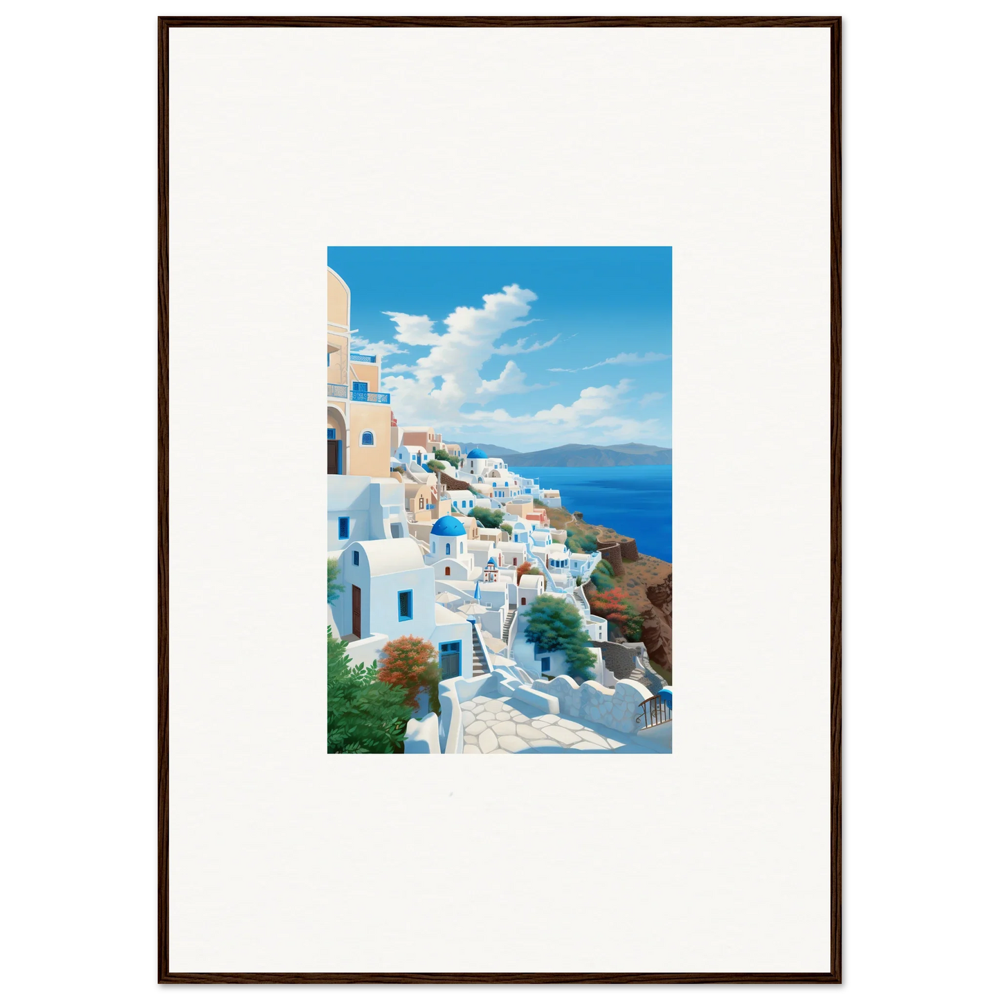 Framed photograph of Santorini’s white buildings from Sunday Stahl Messiração special edition art™