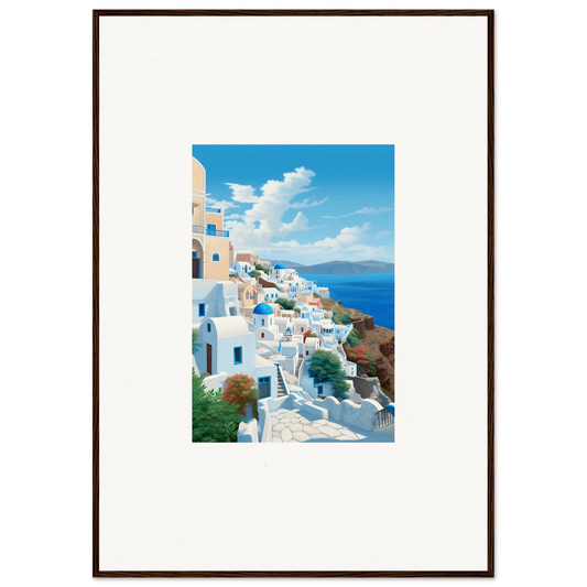 Framed photograph of Santorini’s white buildings from Sunday Stahl Messiração special edition art™