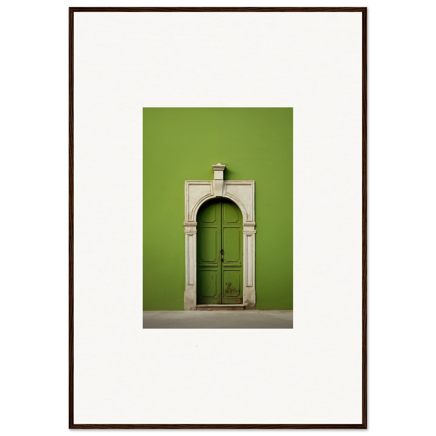 Green wooden door with white stone archway from Green Origins special edition art™