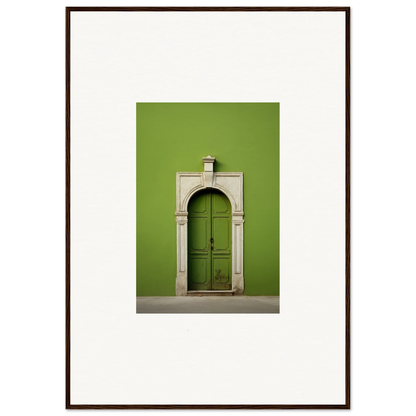 Green wooden door with white stone archway from Green Origins special edition art™