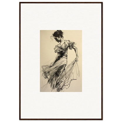 Elegant sketch of a woman in flowing dress from Ethereal Pause Beneath special edition art™