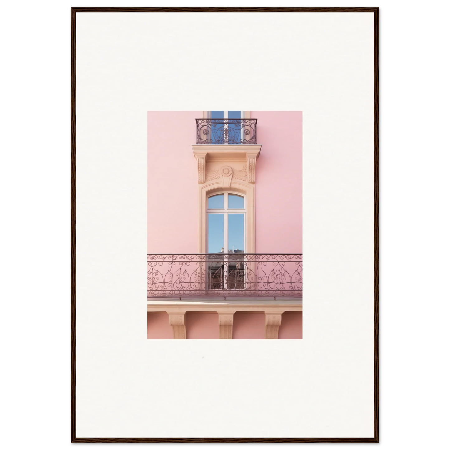 Elegant pink balcony with ornate iron railings, part of the Dusky Dream Balustrade collection