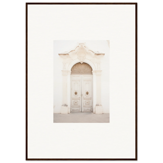 Ornate white double door with arched entryway in Faded Elegance Whispers framed wall art