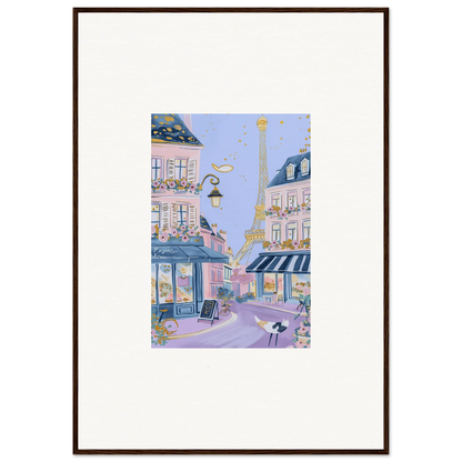 Framed wall art of a pastel Paris street scene with the Eiffel Tower, Hat Lemons Paris