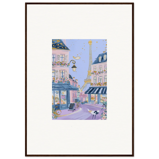 Framed wall art of a pastel Paris street scene with the Eiffel Tower, Hat Lemons Paris