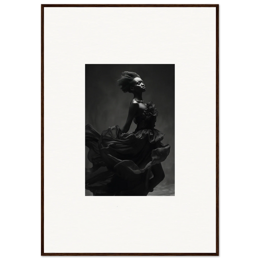 Dramatic black and white photo of a dancer in a ruffled dress for Veiled Nigretto Whispers