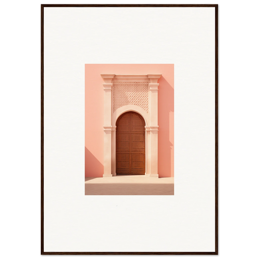 Ornate wooden door in pink stone archway, featured in Safrān Portal Whispers special edition art™