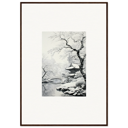 Framed black and white winter landscape art, Winter Embrace Whisper special edition