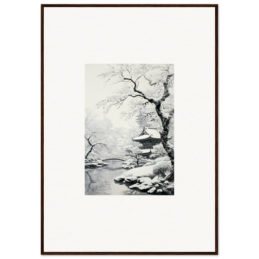 Framed black and white winter landscape art, Winter Embrace Whisper special edition