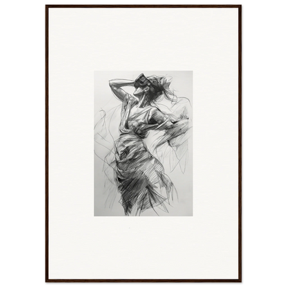 Expressive charcoal sketch of a dancer in fluid motion for Veiled Revisionist Muse framed wall art