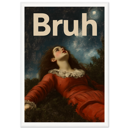 Elegant framed art titled "Bruh Night Bewilderment" featuring a classic portrait with a modern twist, perfect for stylish home decor.