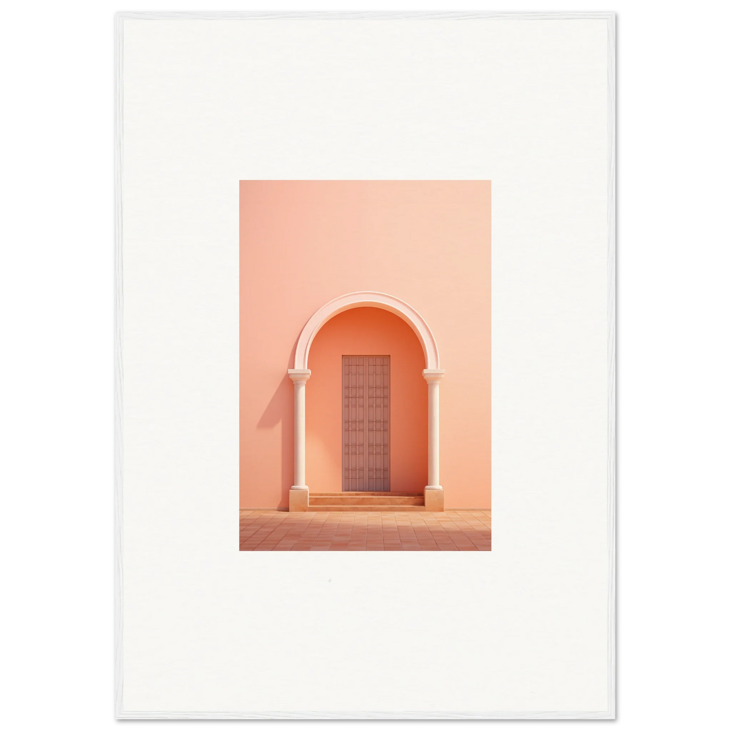 Peach-colored arched doorway with a wooden door from Psychedelic Arches Discussionale