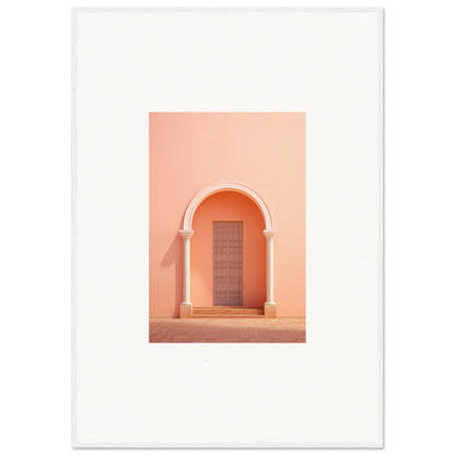 Peach-colored arched doorway with a wooden door from Psychedelic Arches Discussionale